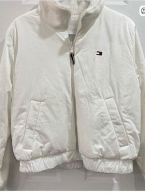 Tommy Hilfiger Reversible Sherpa Jacket Women’s Medium White Fleece Coat EUC